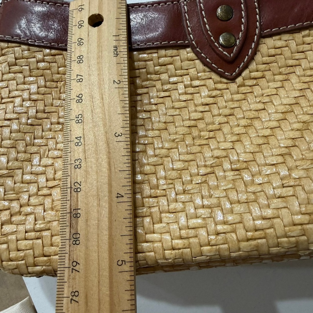 Franco Sarto Woven Straw Shoulder Bag Womens Small Brown Boho Leather Trim Used - Picture 12 of 14